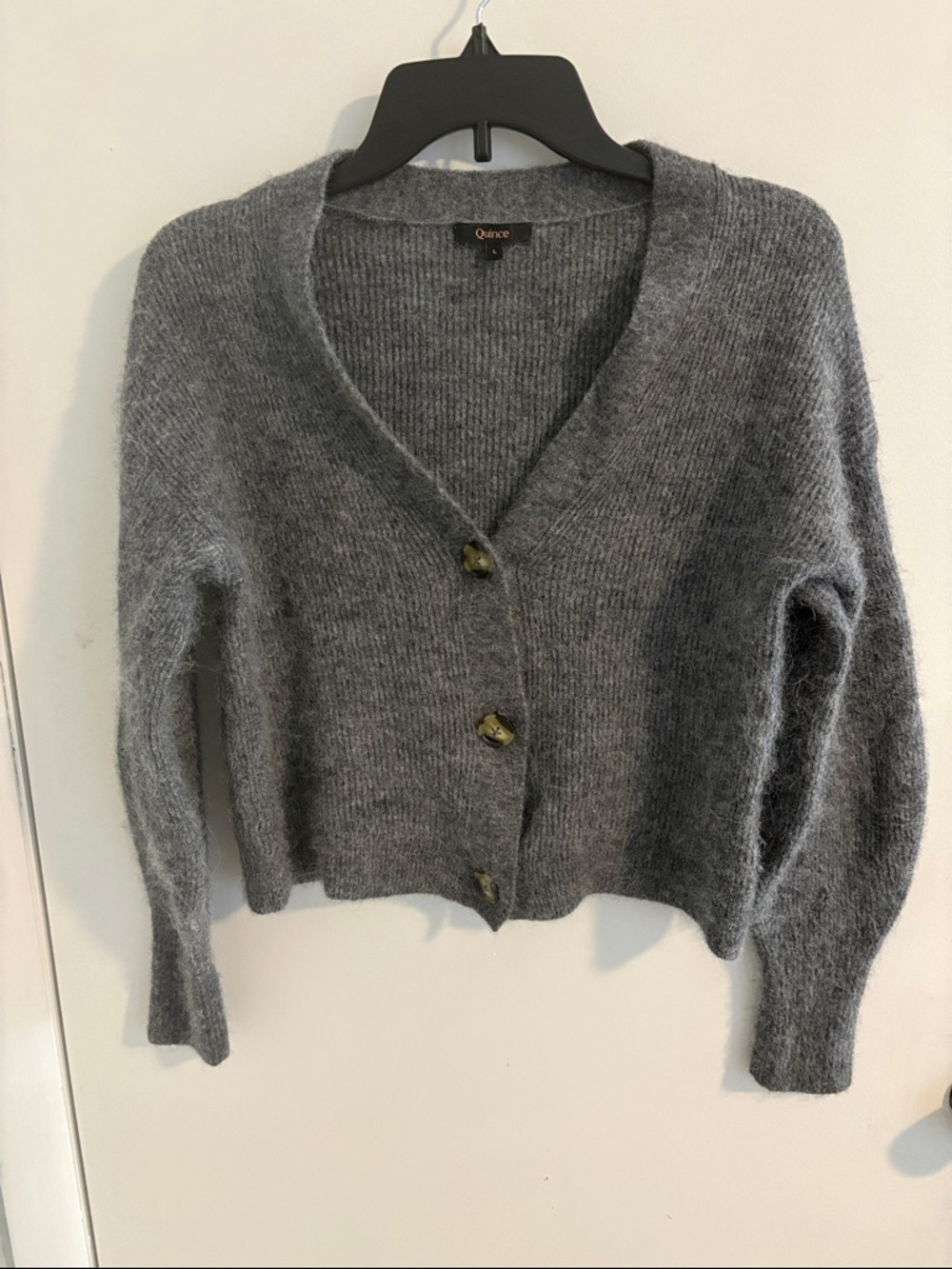 Quince Baby Alpaca Merino Wool Cropped Gray Cardigan